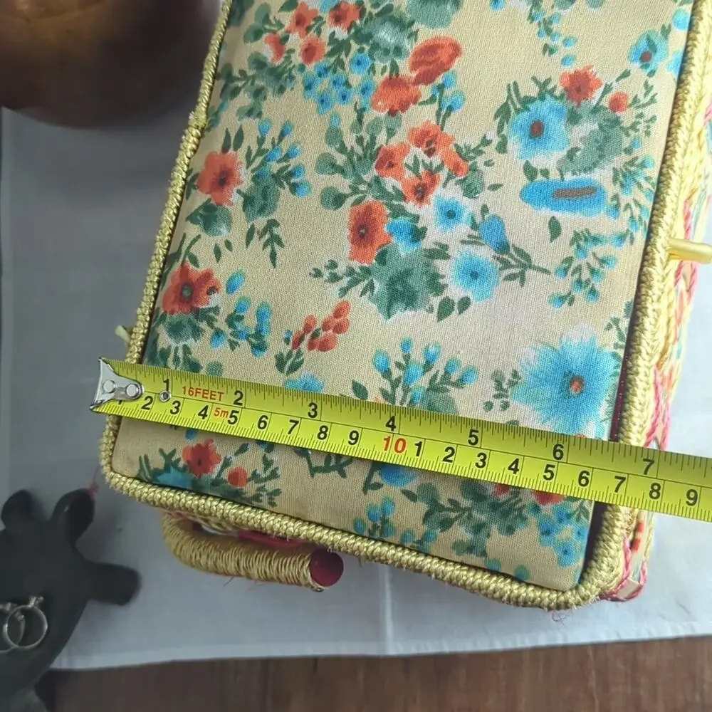 Vintage Wicker Sewing Basket Storage Box Floral | Granny Chic Cottagecore